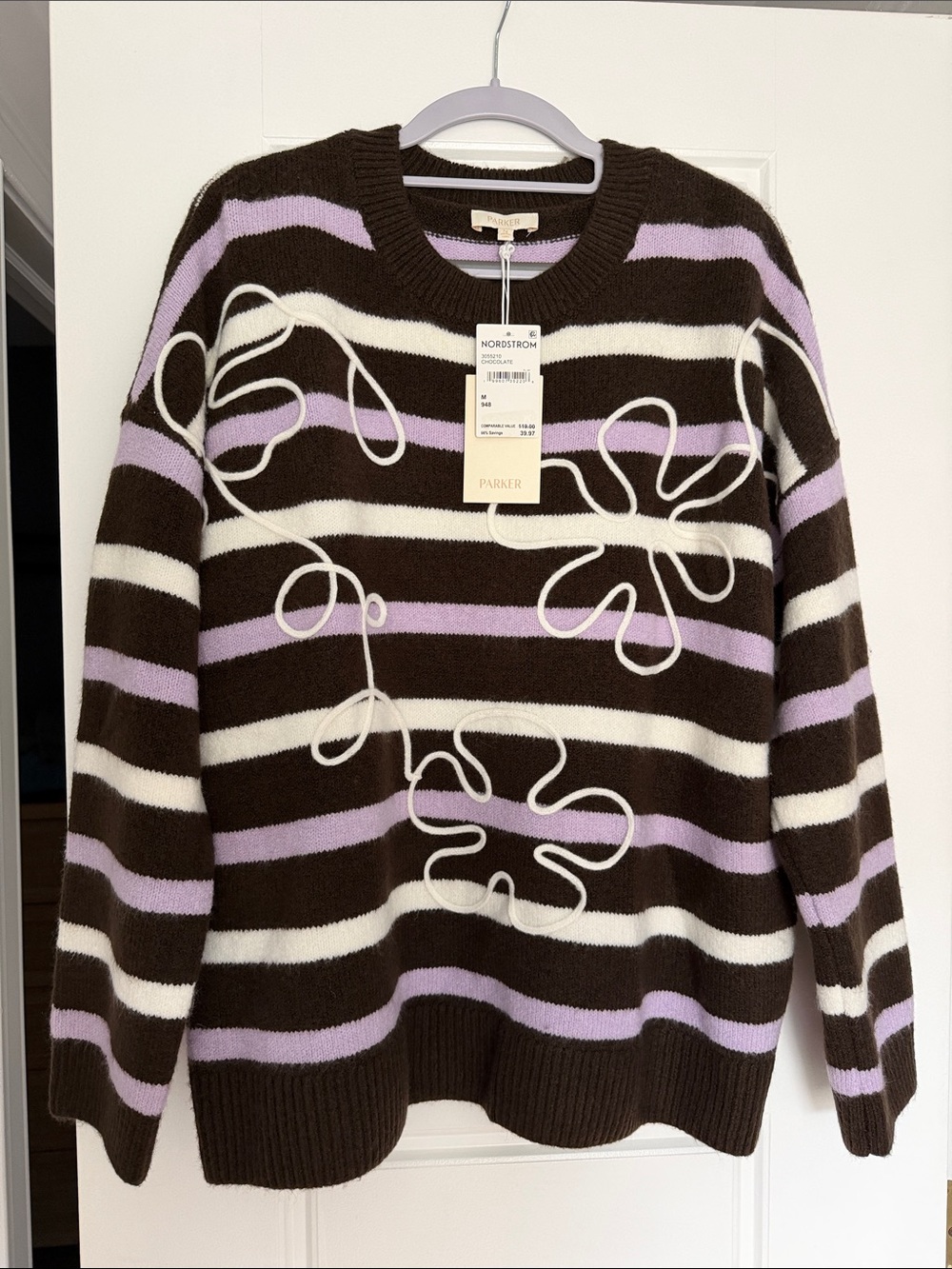 Parker embroidered striped sweater in chocolate
